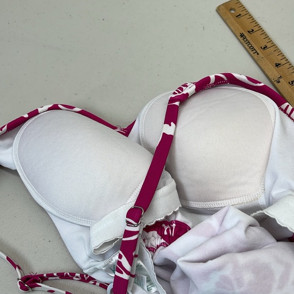 Kona Sol Pink & White Tropical Leaf Print One Piece T-Back Adjustable Swimsuit M - Picture 9 of 9